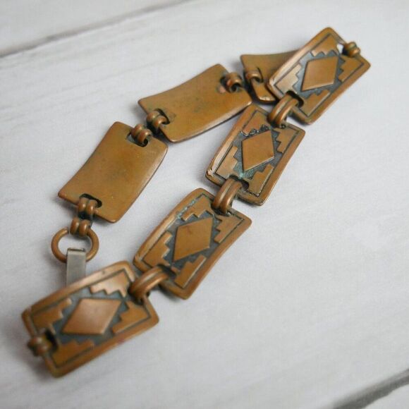 Vintage Healing Solid Copper Southwestern Native American Link Bracelet 7.5” - Picture 1 of 7
